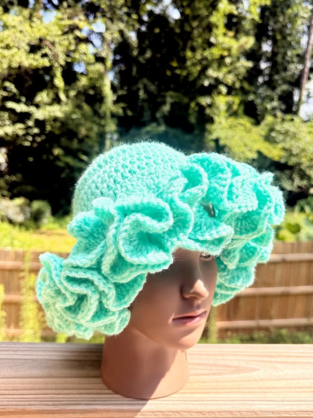 Seafoam Blue Handmade Crochet Ruffle Hat